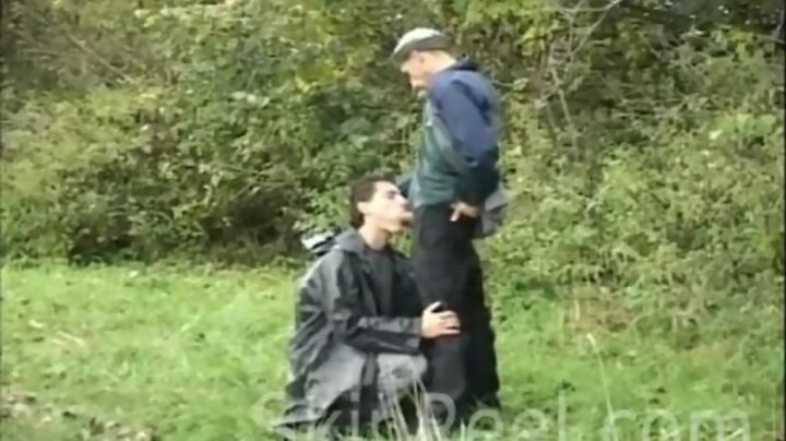 Guys fool around outdoors