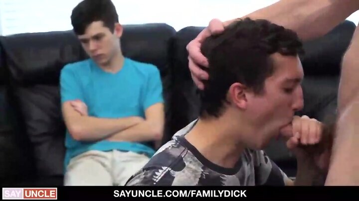 Stepbrothers take turns engulfing their stepdaddy