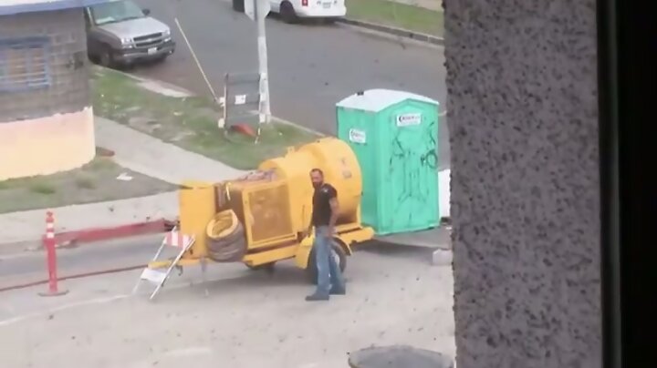 Hammered by a worker.